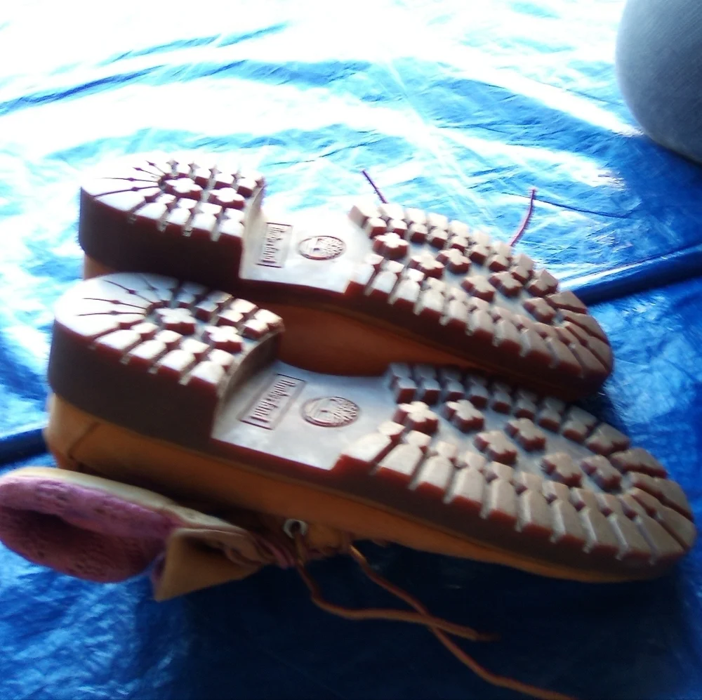 Timberlands Tan Boots with Pink Accents